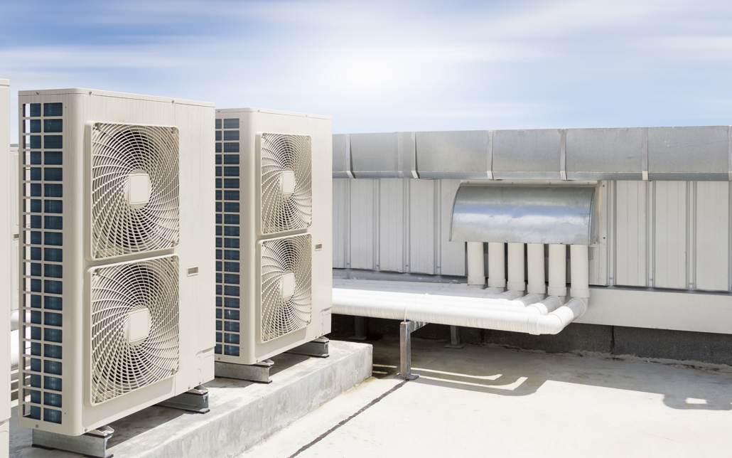 Condenser unit or compressor on roof of industrial plant