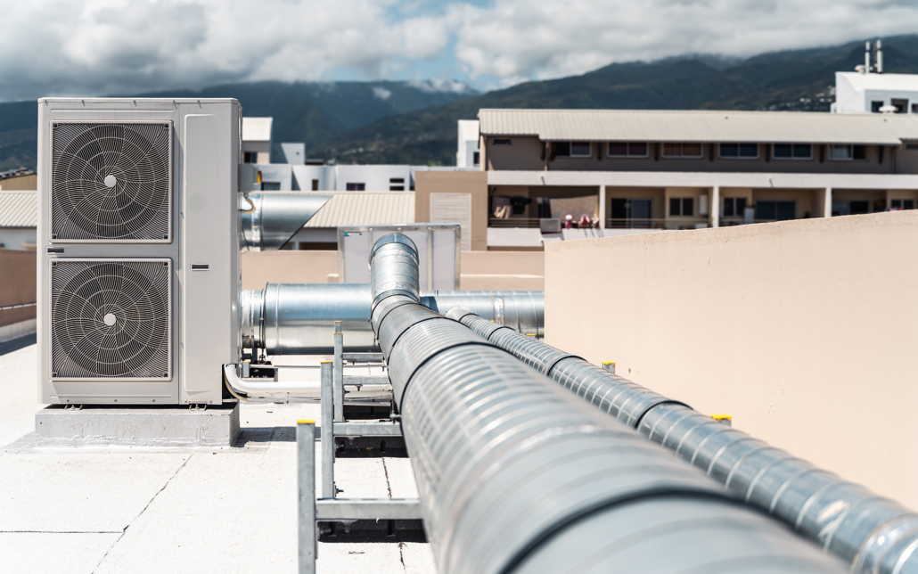 Large industrial air conditioning system on the roof of building