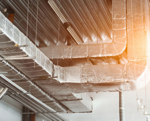 Ventilation and air conditioning shafts on the ceiling in the building