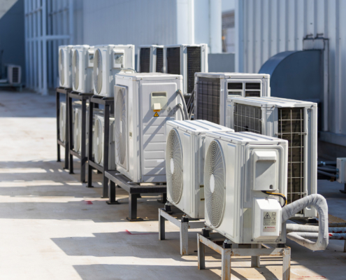Side view of HVAC roof units